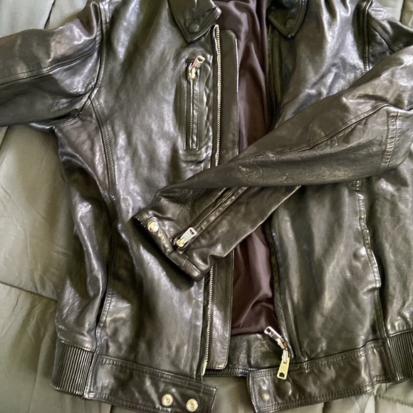 All Saints black leather jacket, slim fit, size large - Picture 6 of 16